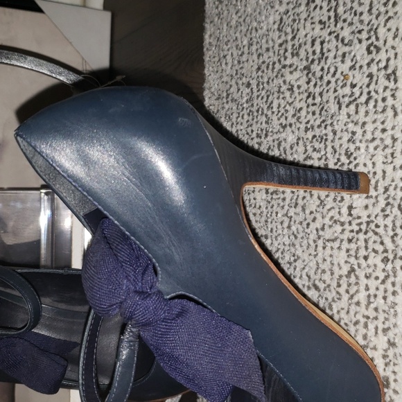 Tory Burch Navy Blue Ribbon Heels 9 1/2 - Picture 3 of 8